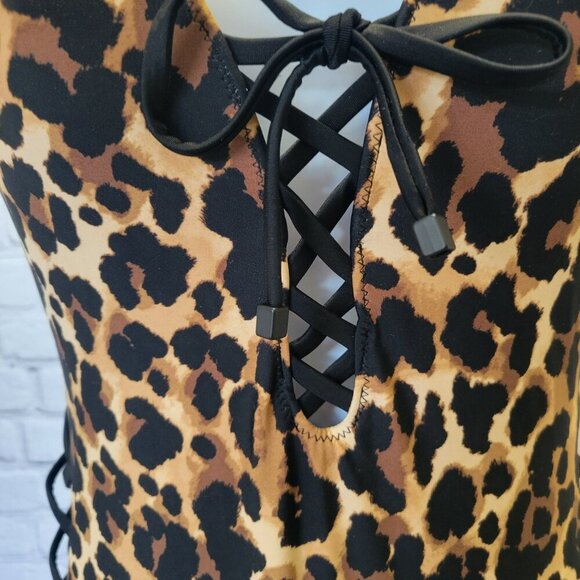 Bar III Women's Lace-Up Cheetah Print Swimsuit - Picture 2 of 7
